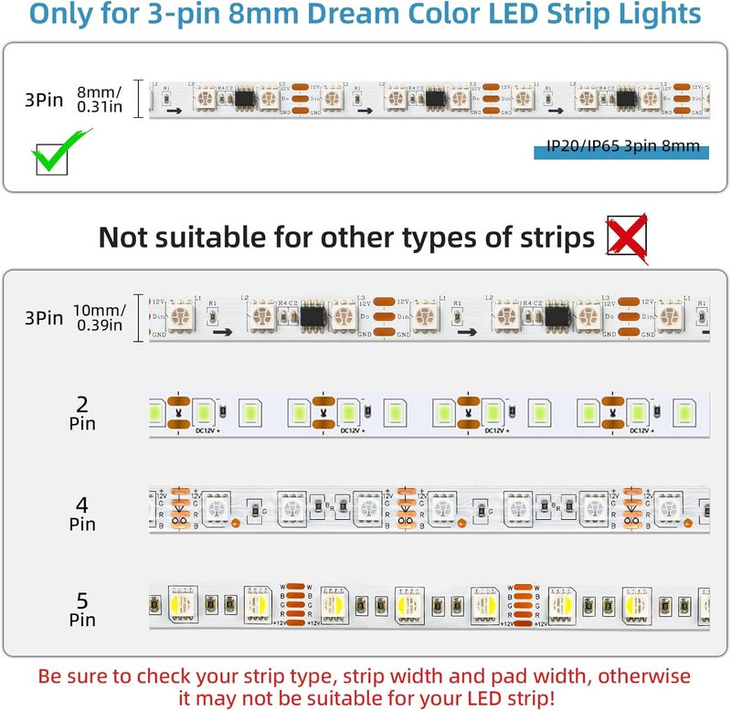 RGBZONE 10Pcs 3 Pin 8mm LED Strip Connectors Gapless Solderless Strip to Wire Quick Connector Universal for 8mm Waterproof and Non-Waterproof WS2811 WS2812B LED Strip Lights - Image 4